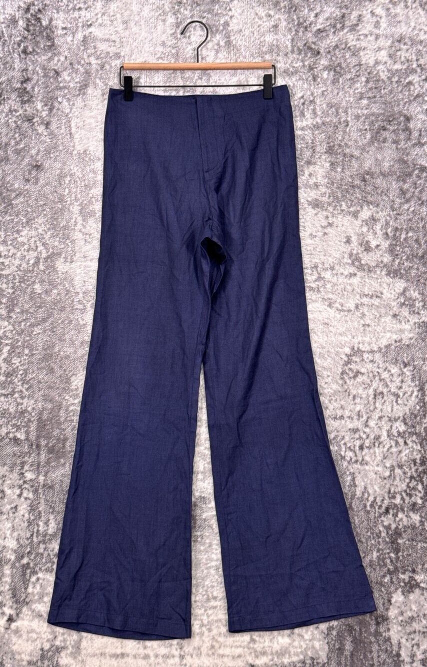 New Savannah Morrow Pants Medium Womens Blue Linen Flare Leg Trouser
